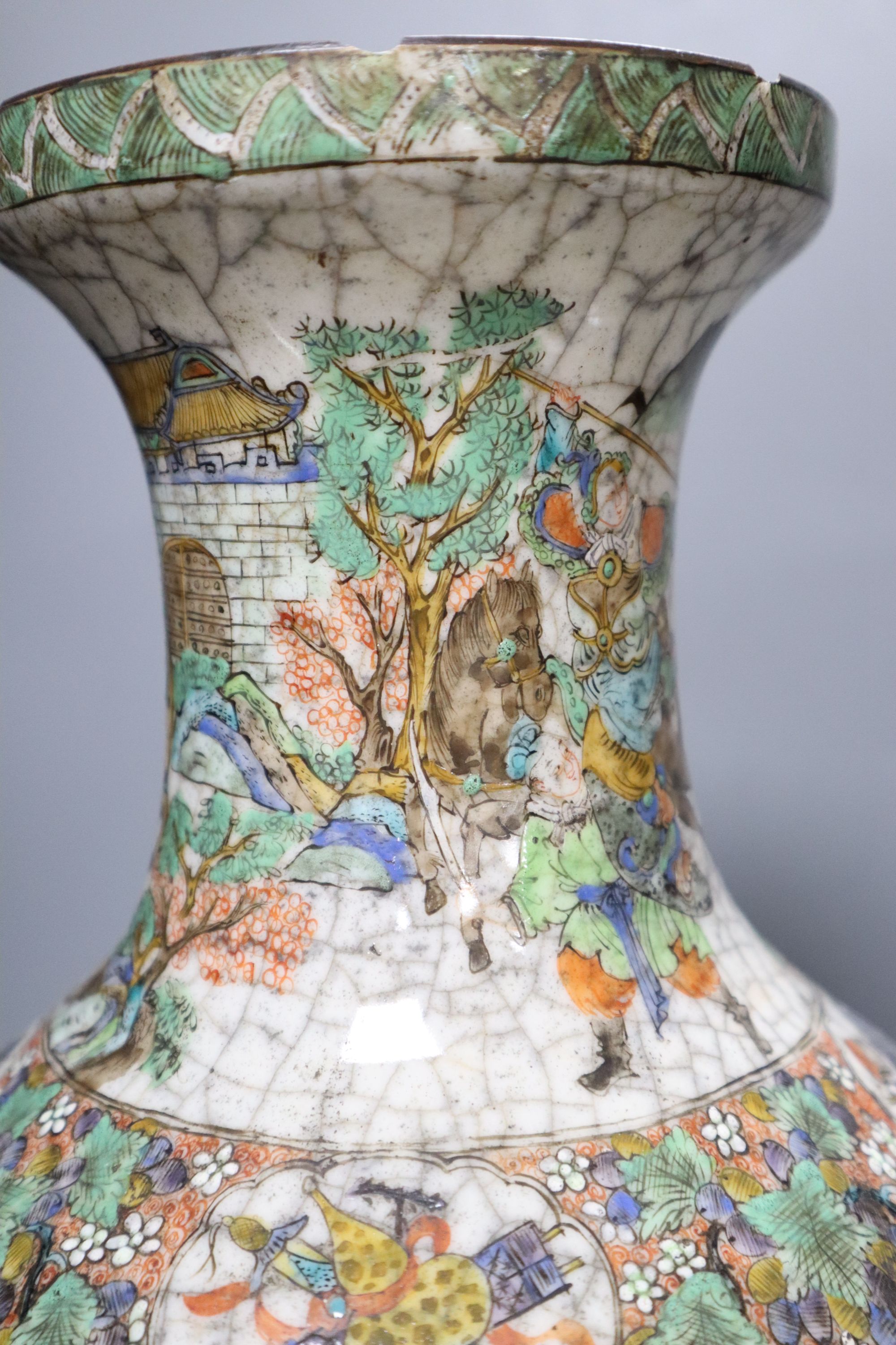 A pair of Chinese famille verte crackleware vases, height 44cm